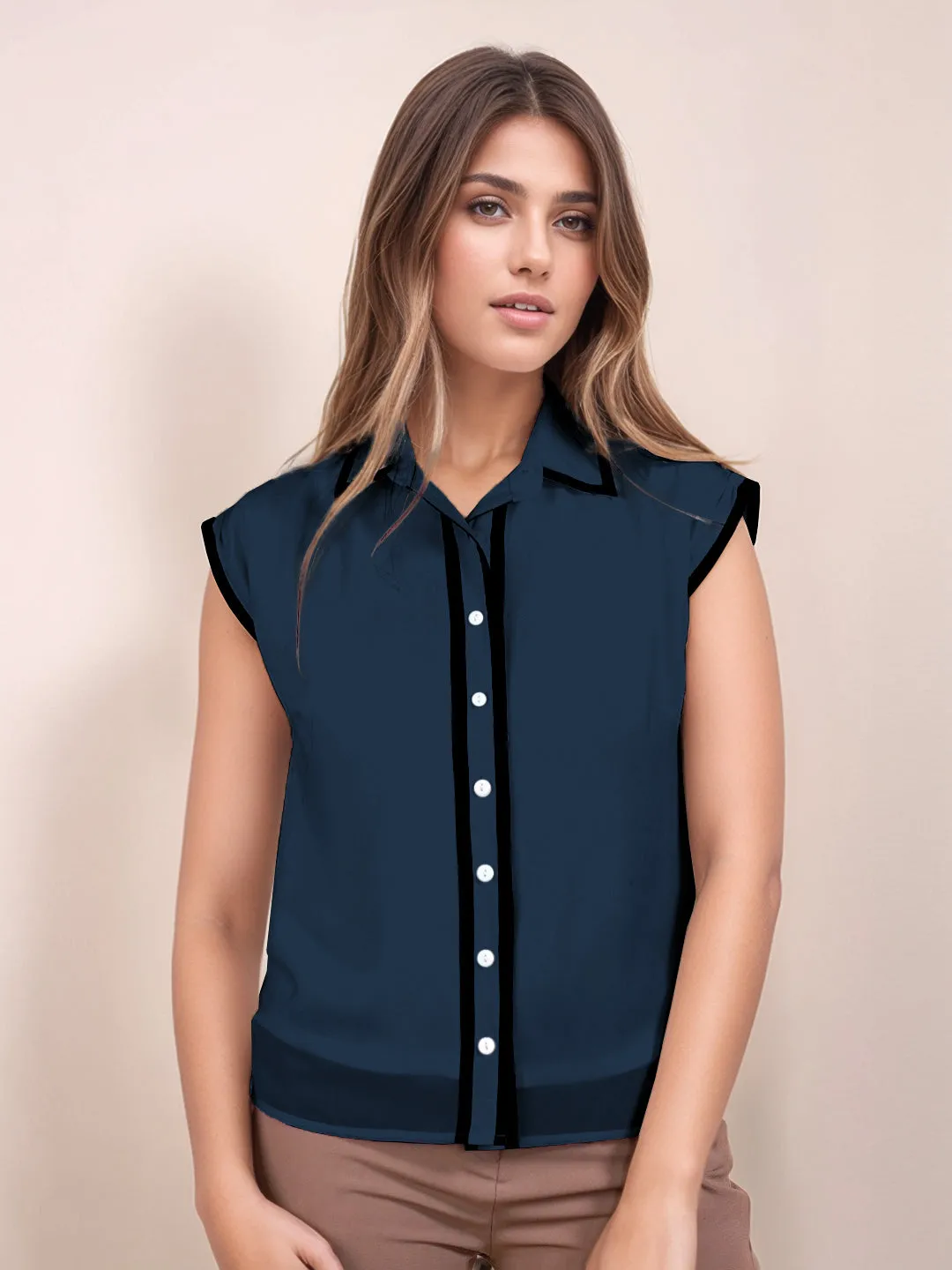 Sapphire Solid Sleeveless Shirt