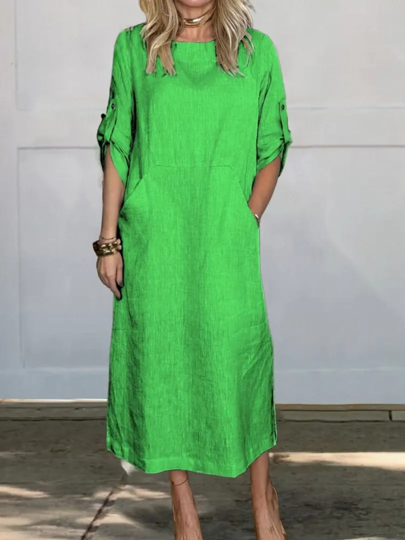 Sara® | Comfortable simple linen dress with pockets for women