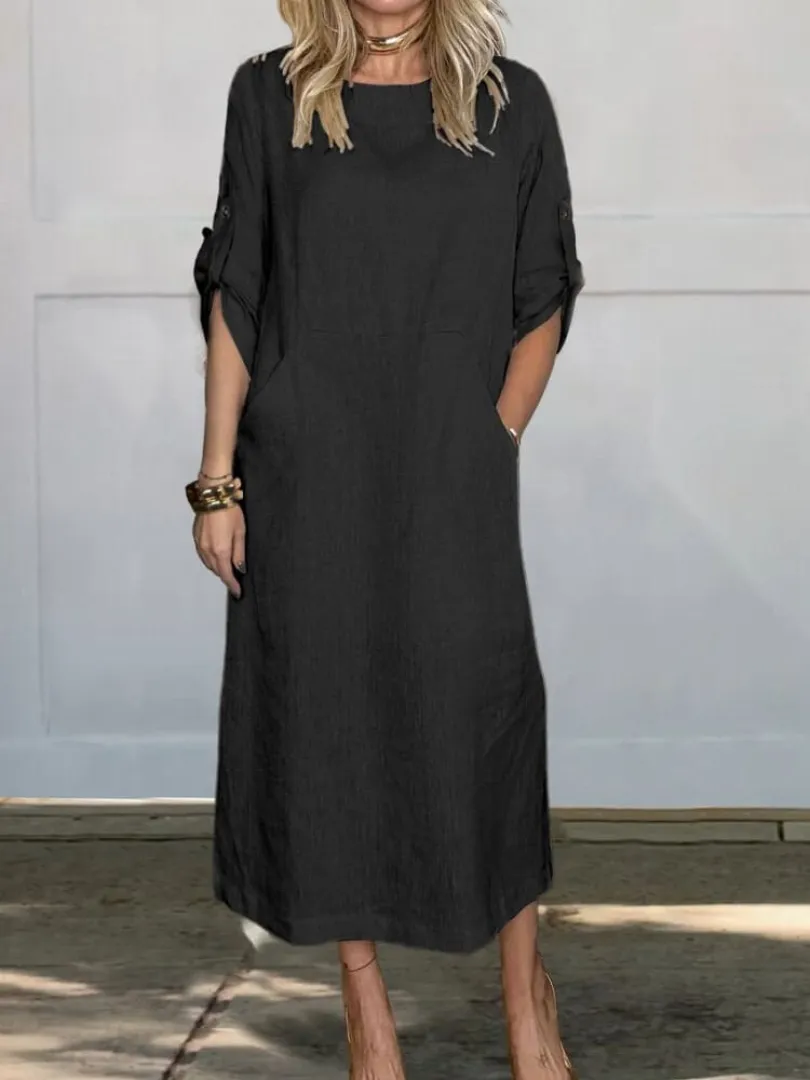 Sara® | Comfortable simple linen dress with pockets for women