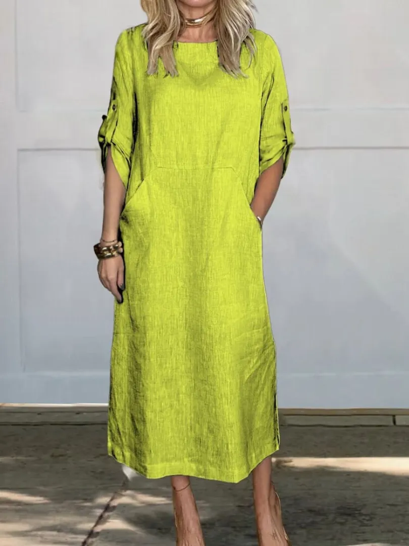 Sara® | Comfortable simple linen dress with pockets for women