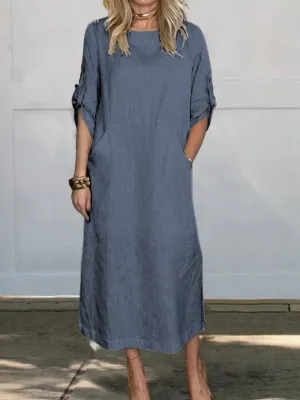 Sara® | Comfortable simple linen dress with pockets for women