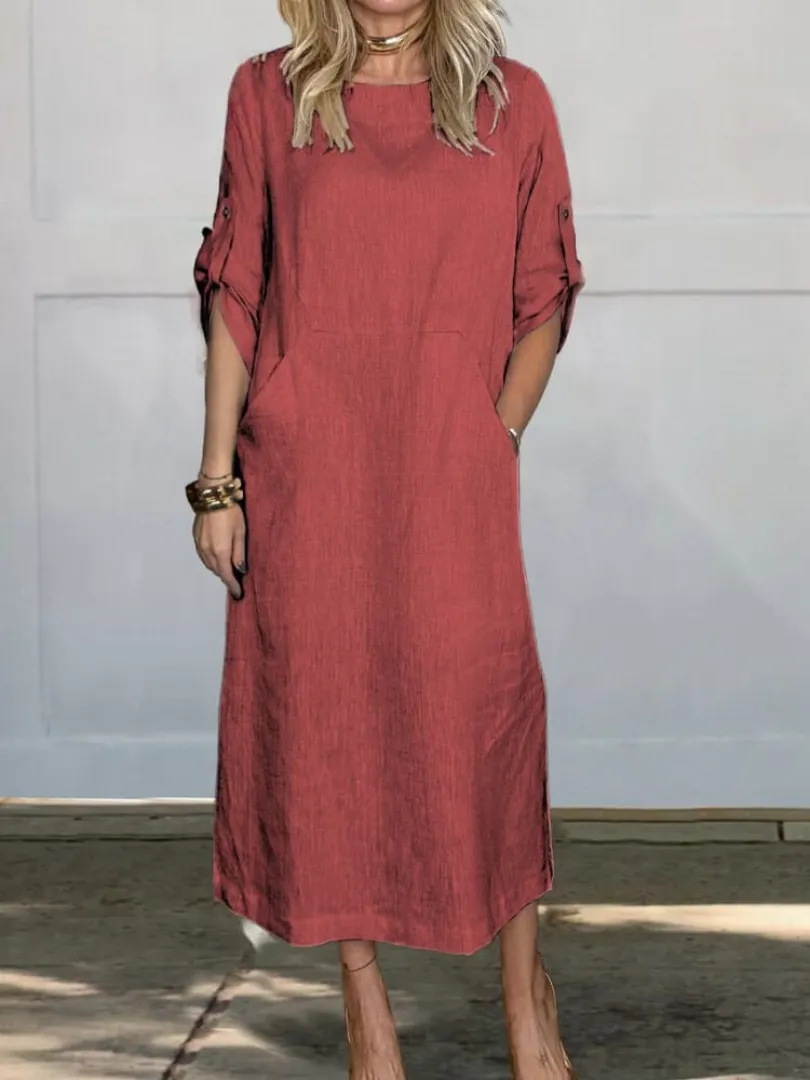 Sara® | Comfortable simple linen dress with pockets for women