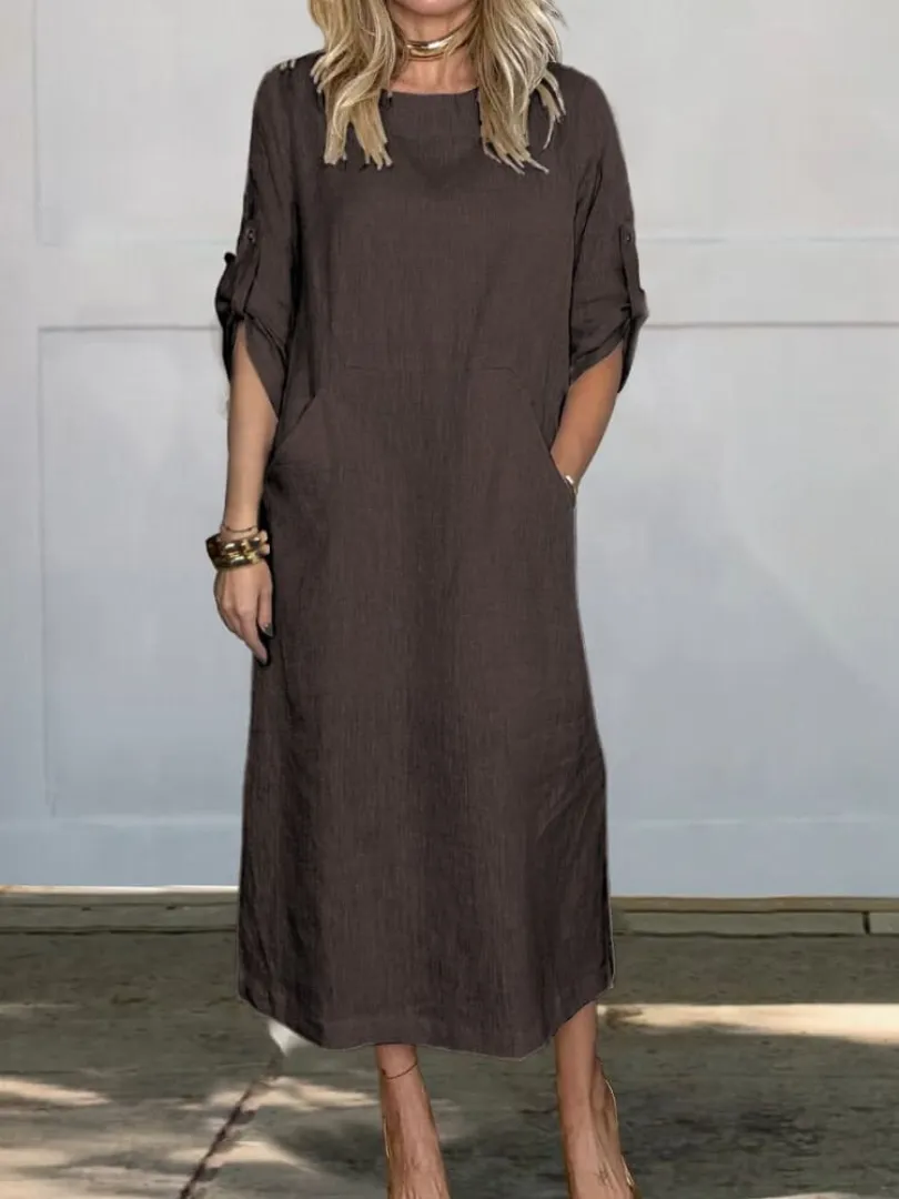 Sara® | Comfortable simple linen dress with pockets for women