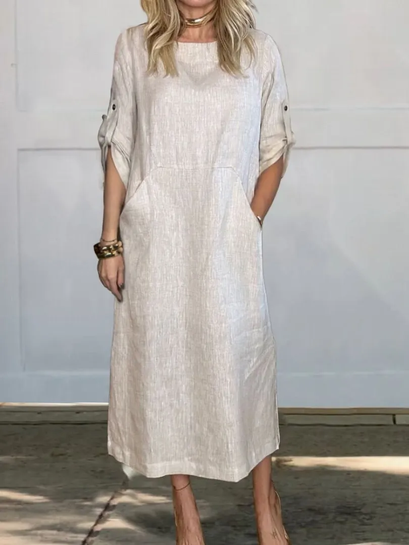 Sara® | Comfortable simple linen dress with pockets for women