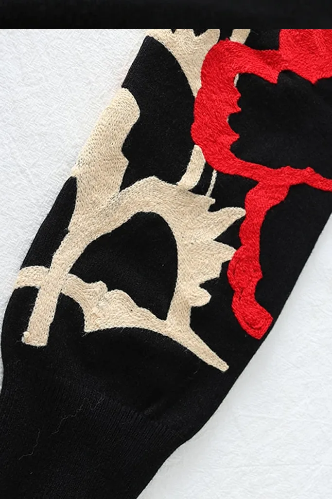 Saronya Black Sweater with Flowers