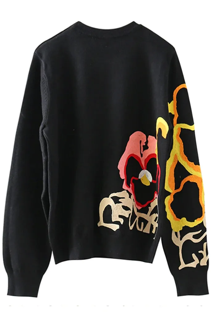 Saronya Black Sweater with Flowers