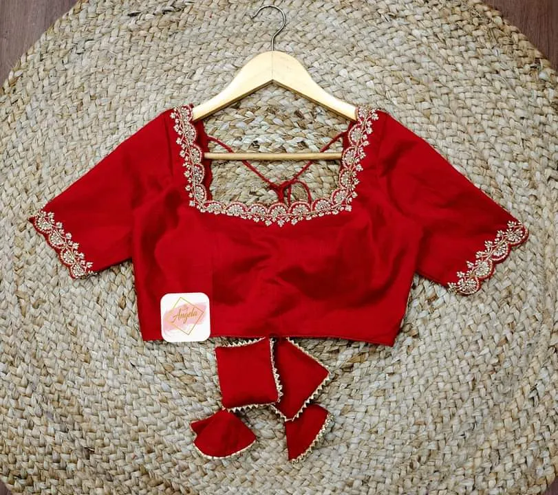 Scalloped neckline minimal embroidered blouse- Blood red