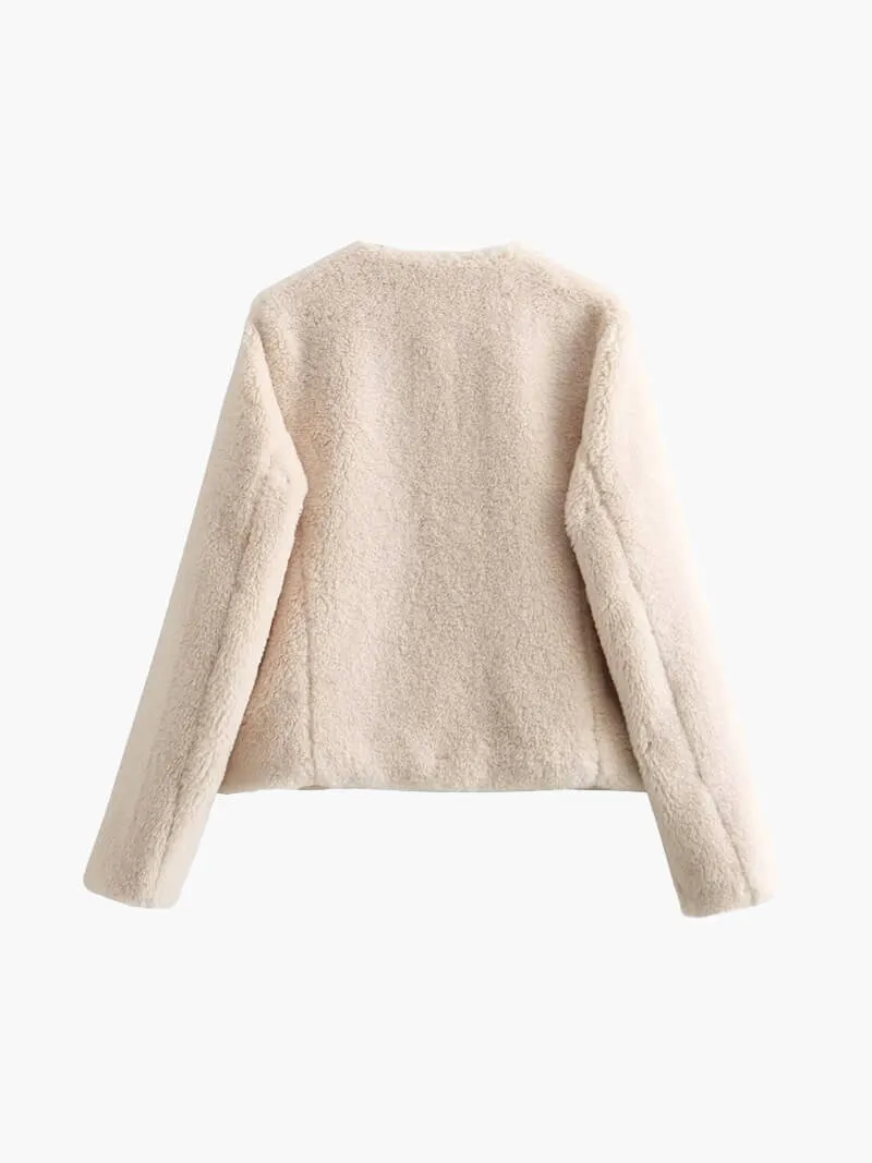 Schafwoll Teddyjacke Weiß - Sophie
