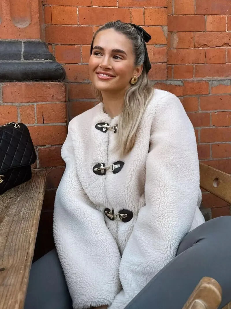 Schafwoll Teddyjacke Weiß - Sophie