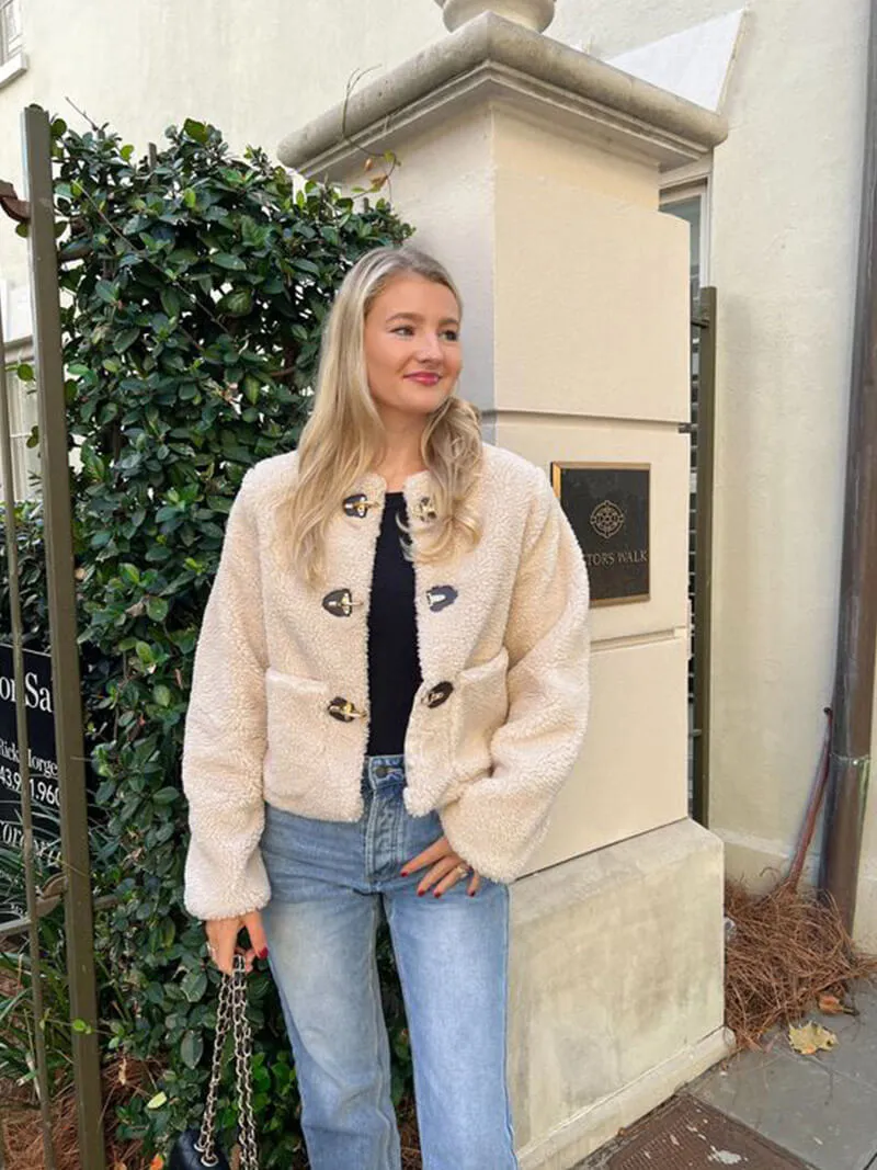 Schafwoll Teddyjacke Weiß - Sophie