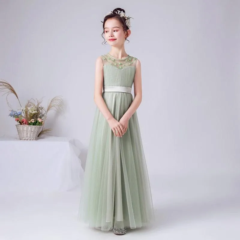 Sequined A-Line Flower Girl Gown with Zipper