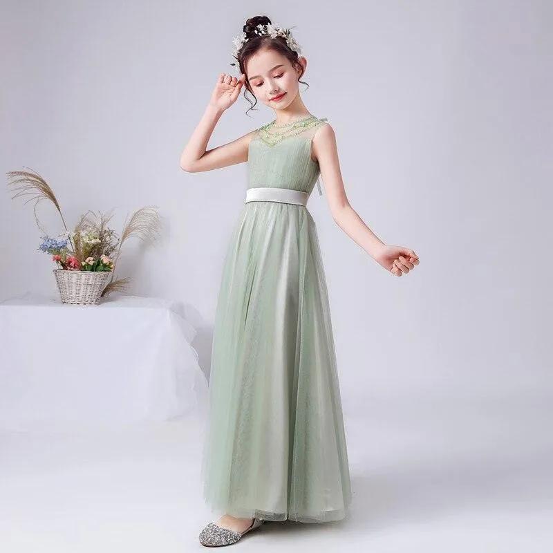 Sequined A-Line Flower Girl Gown with Zipper