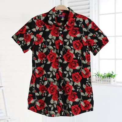 Shirt Floral Print Blouses Womens Tops Ladies Shirts Fruit Button Plus Size Clothing
