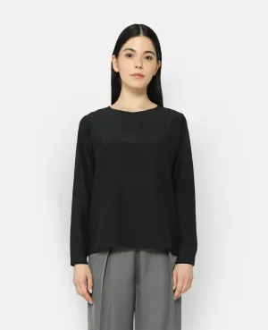 Silk Long Sleeve Crew Neck Blouse