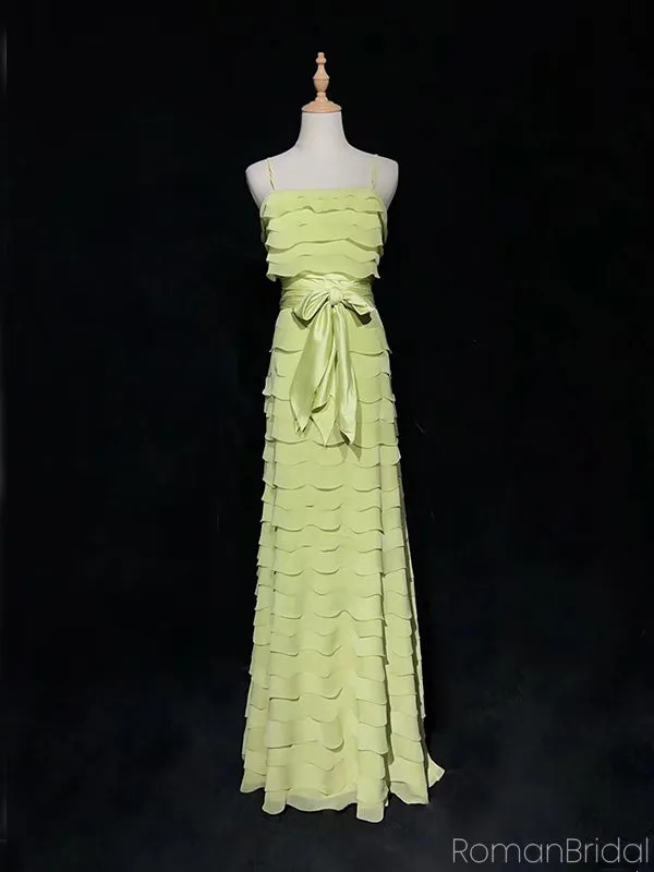 Simple Spaghetti Strap Sleeveless A-line Satin Long Prom Dresses For Party Online, OL409