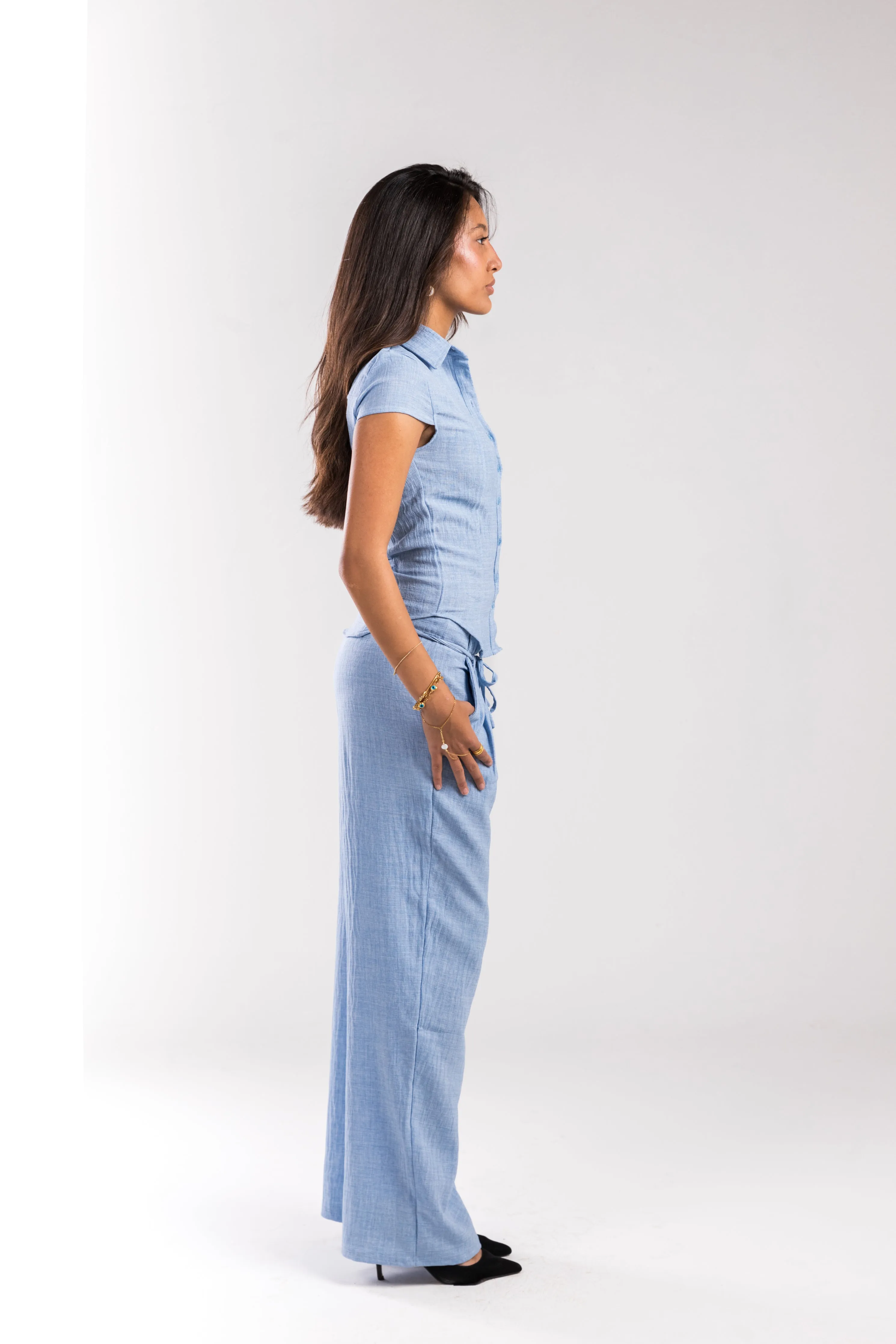 Sky Blue Linen Bow Belle Fit Set