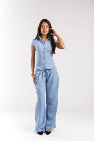 Sky Blue Linen Bow Belle Fit Set
