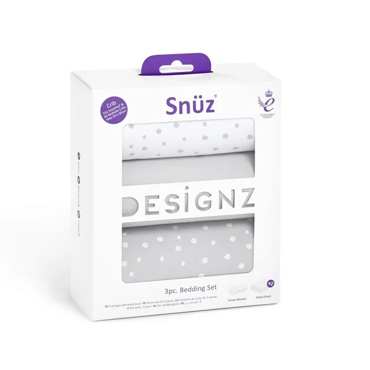 SnuzPod Crib 3 Piece Bedding Set - Grey Spots
