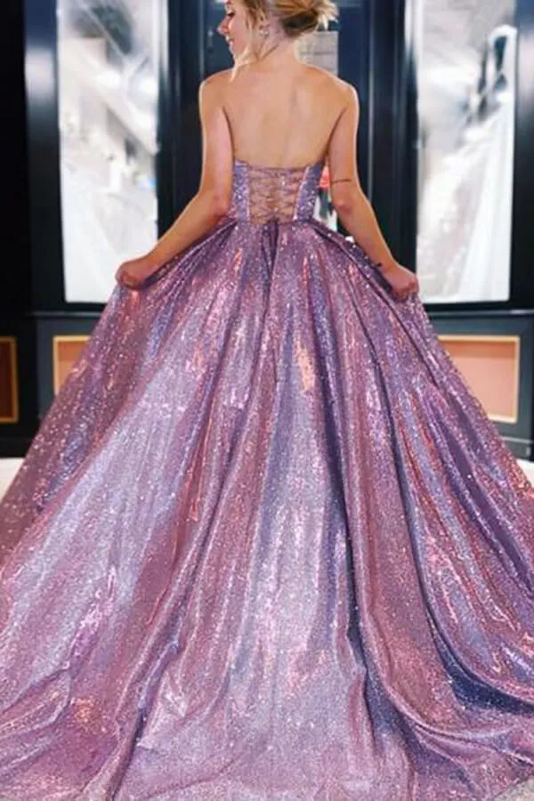 Sparkly Ball Gown Sweetheart Lace up Long Prom Dresses, Evening Dress, SP720