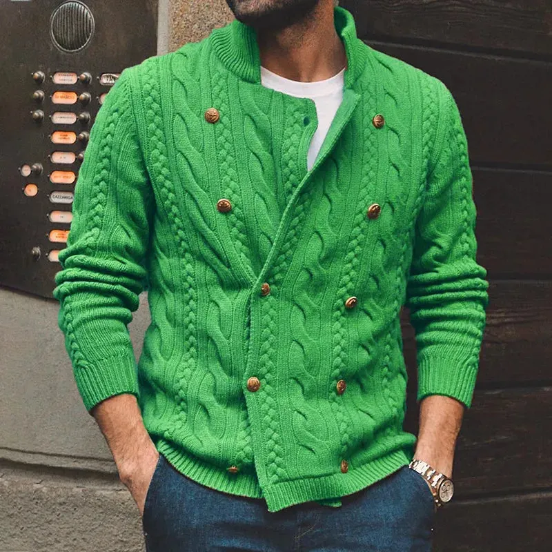 Stand Collar Double Breasted Men's Knitted Cardigan Sweaters