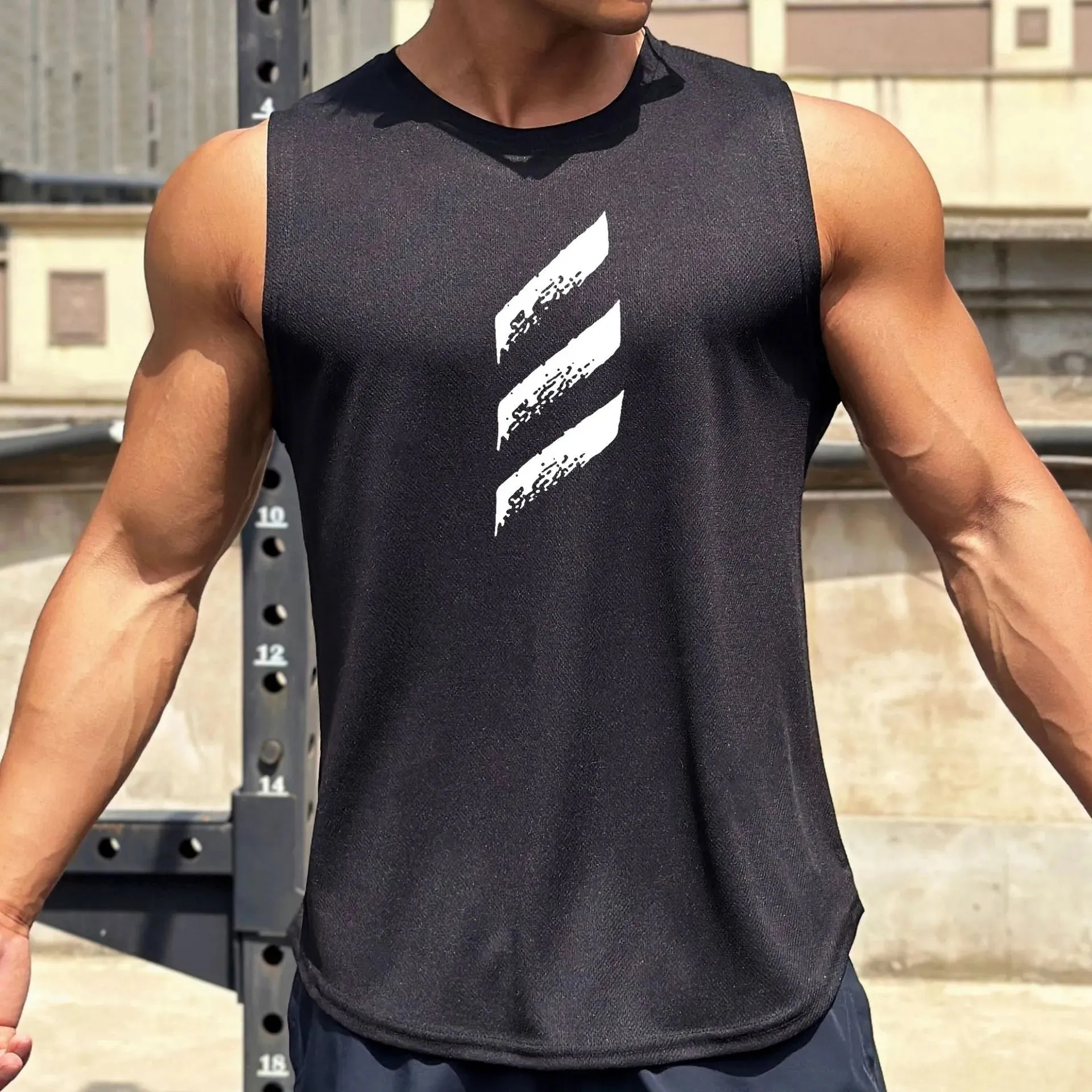 Summer Men's Mesh Sleeveless Sports Fitness Vest - Trendy Round Neck Pullover for Speed Dry Comfort