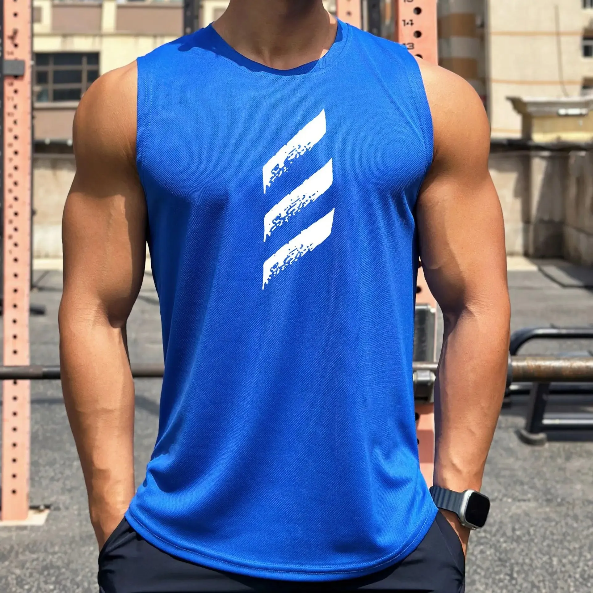 Summer Men's Mesh Sleeveless Sports Fitness Vest - Trendy Round Neck Pullover for Speed Dry Comfort