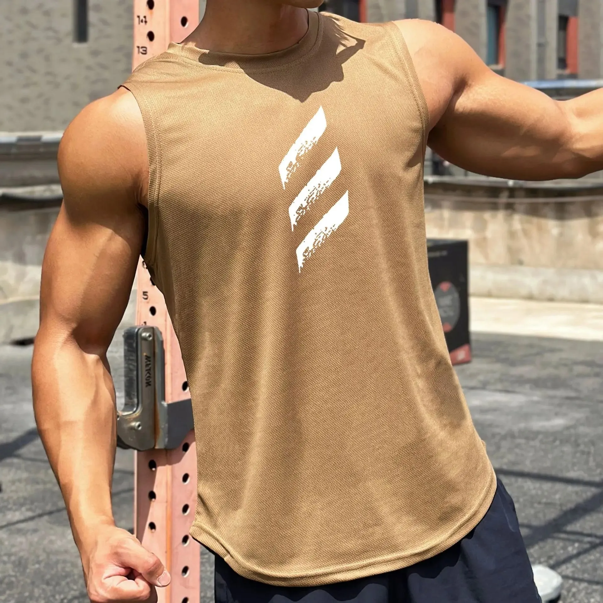 Summer Men's Mesh Sleeveless Sports Fitness Vest - Trendy Round Neck Pullover for Speed Dry Comfort