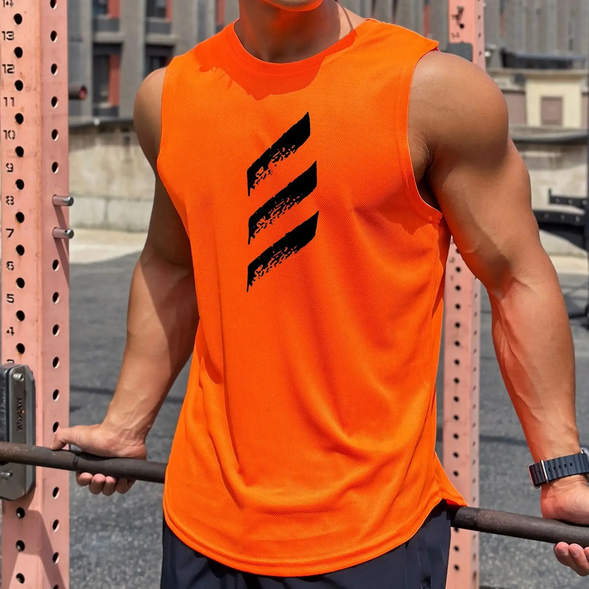 Summer Men's Mesh Sleeveless Sports Fitness Vest - Trendy Round Neck Pullover for Speed Dry Comfort