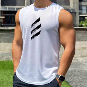 Summer Men's Mesh Sleeveless Sports Fitness Vest - Trendy Round Neck Pullover for Speed Dry Comfort