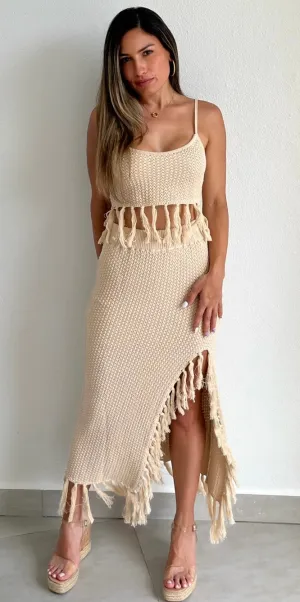 Summer Muse Beige Crochet Two-Piece Set