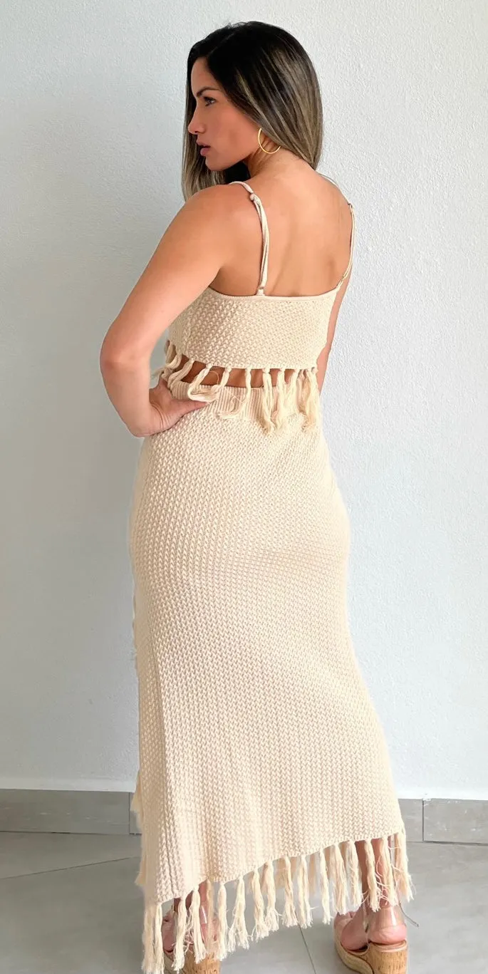 Summer Muse Beige Crochet Two-Piece Set