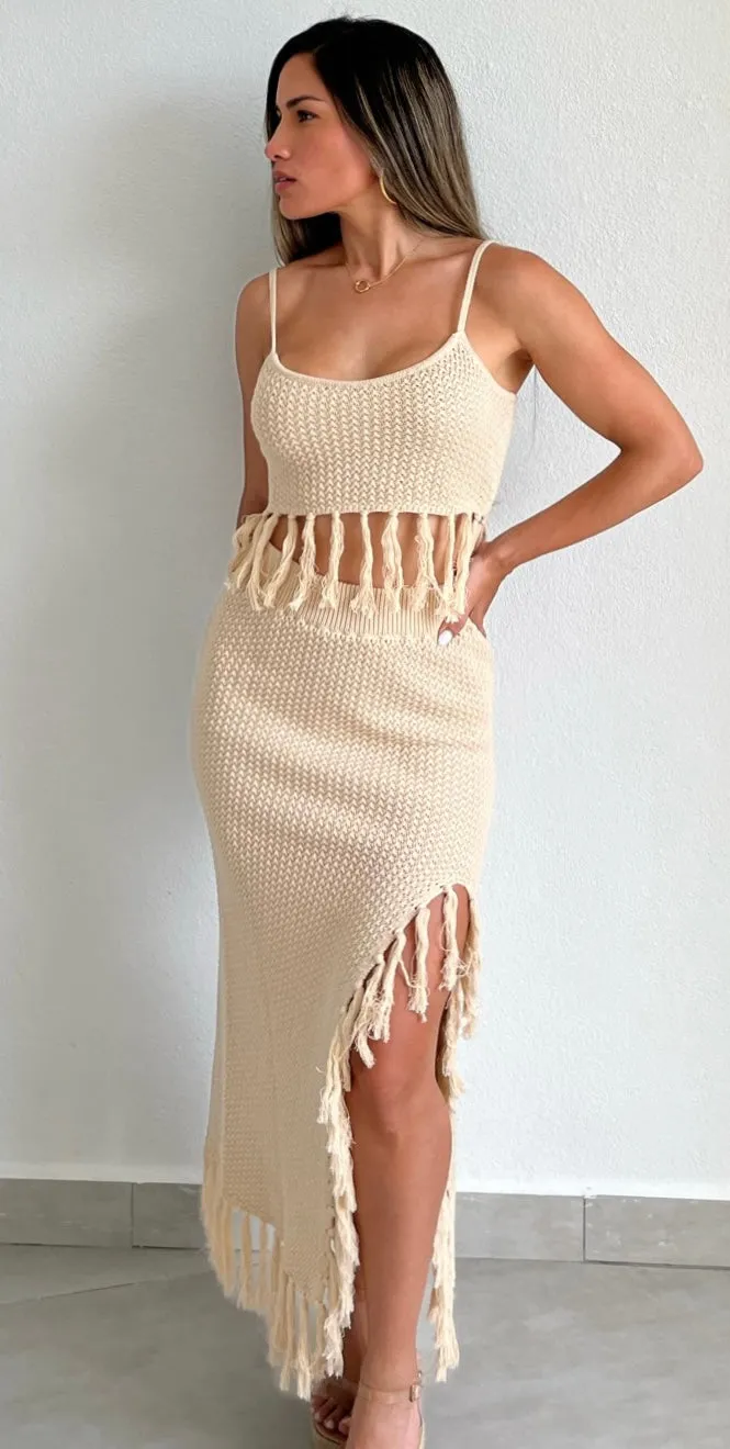Summer Muse Beige Crochet Two-Piece Set