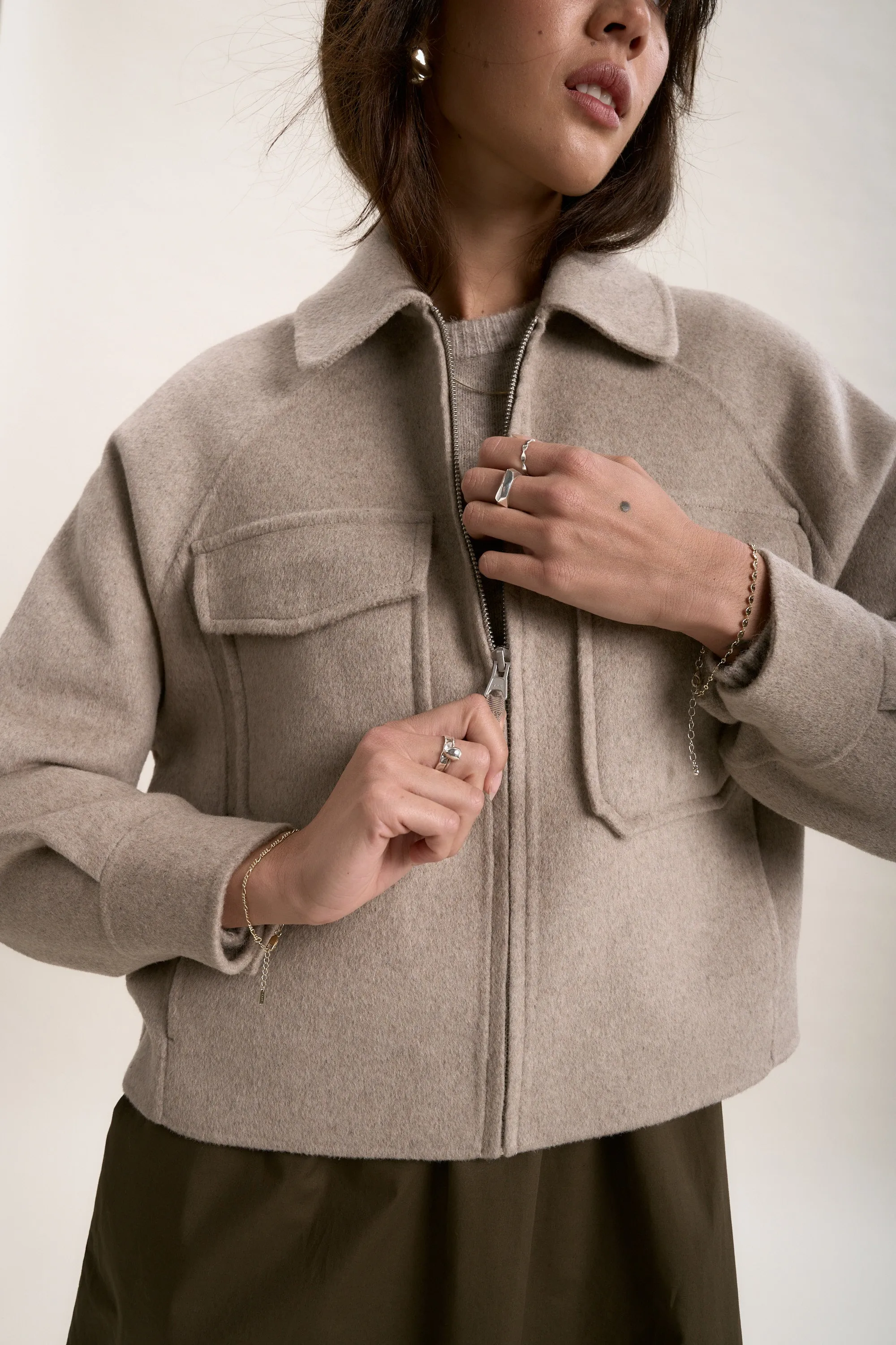 The Zip Front Wool Blend Cropped Coat