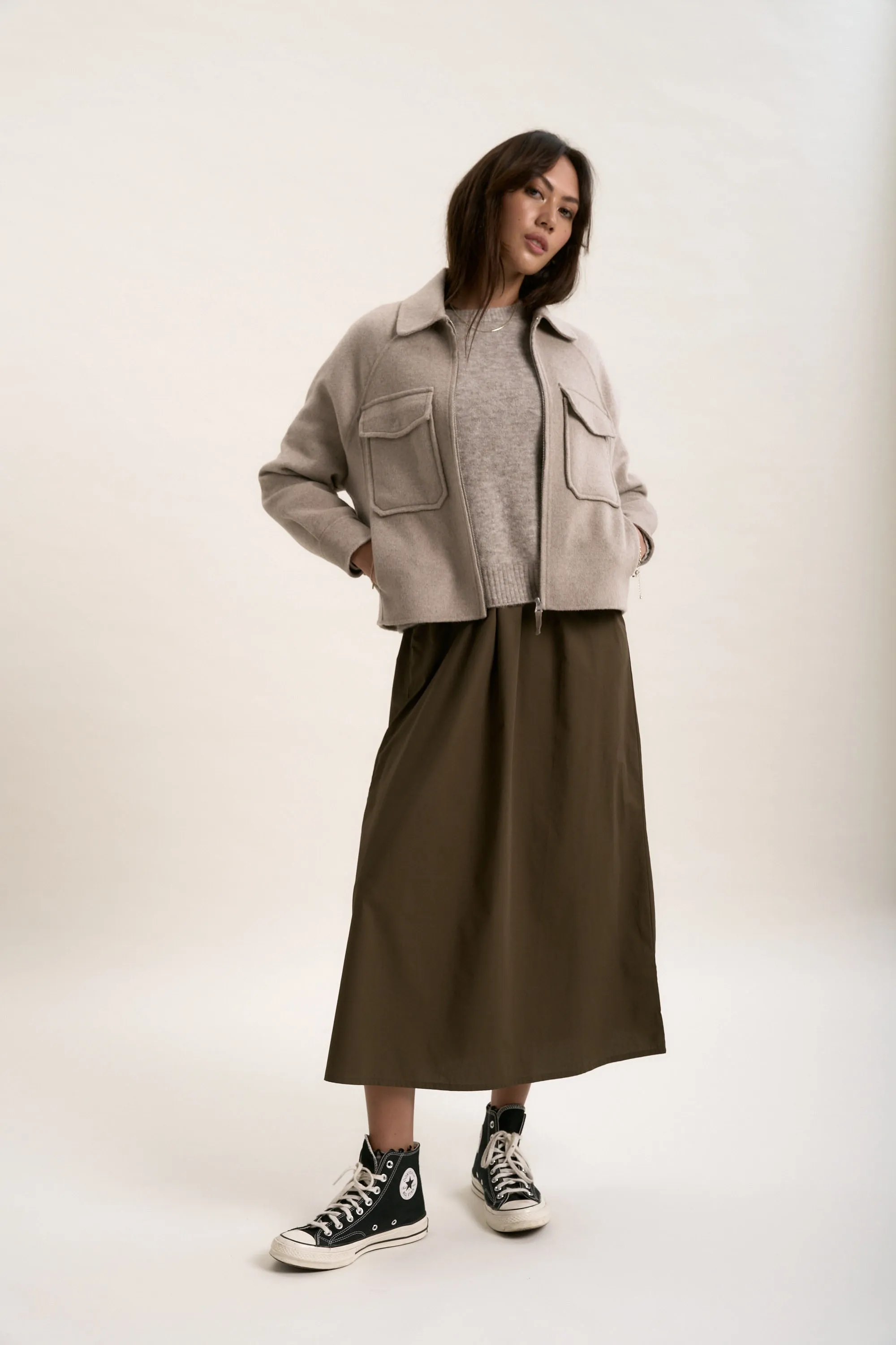 The Zip Front Wool Blend Cropped Coat