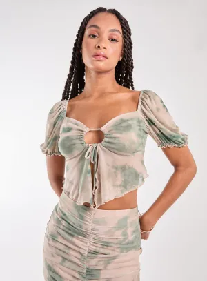 Tie Dye Puff Sleeve Butterfly Top