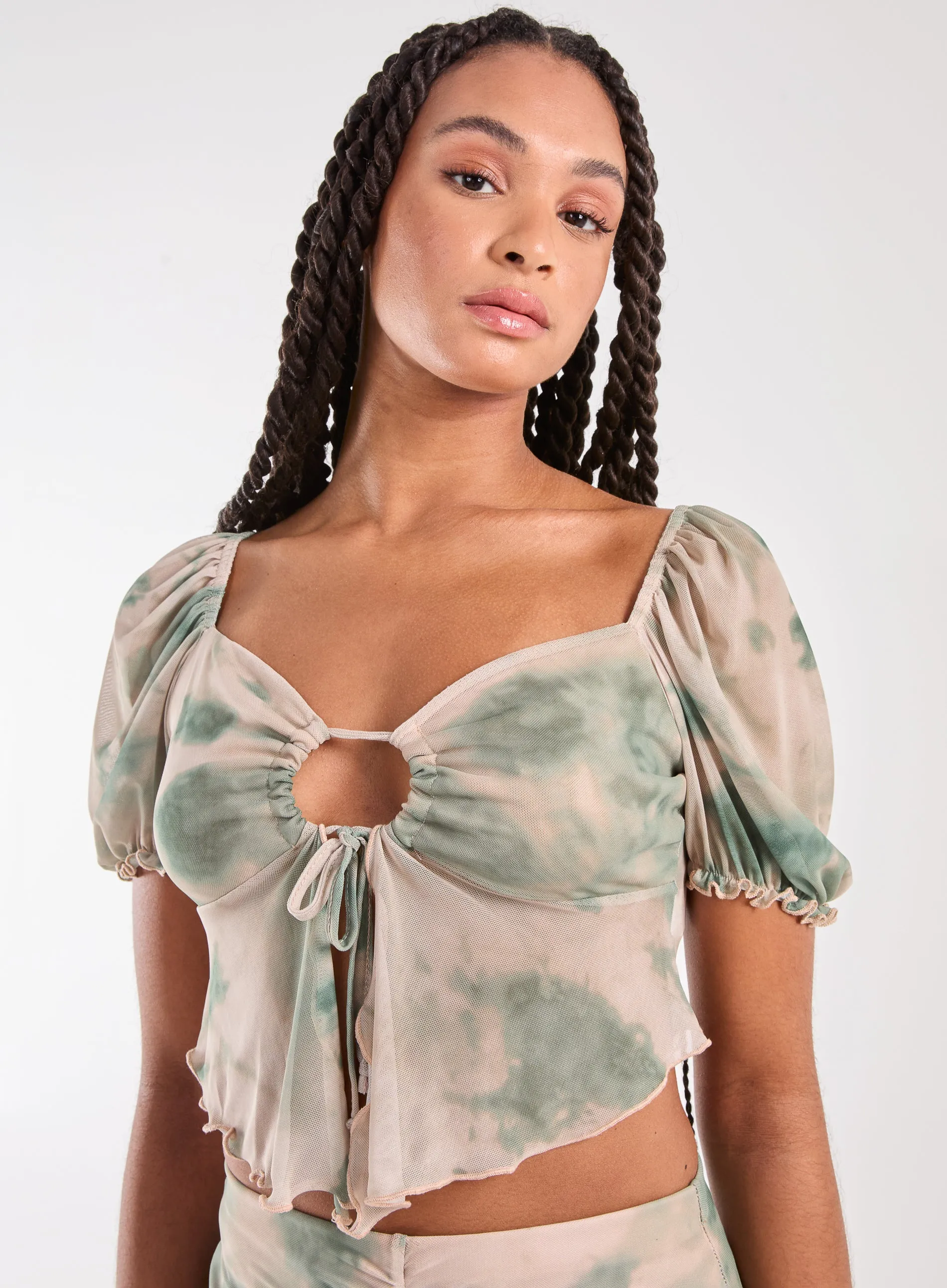 Tie Dye Puff Sleeve Butterfly Top