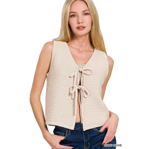Tie Front Sweater Vest || Beige