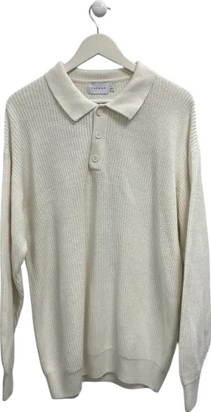 Topman White Knitted Collared Sweater UK L