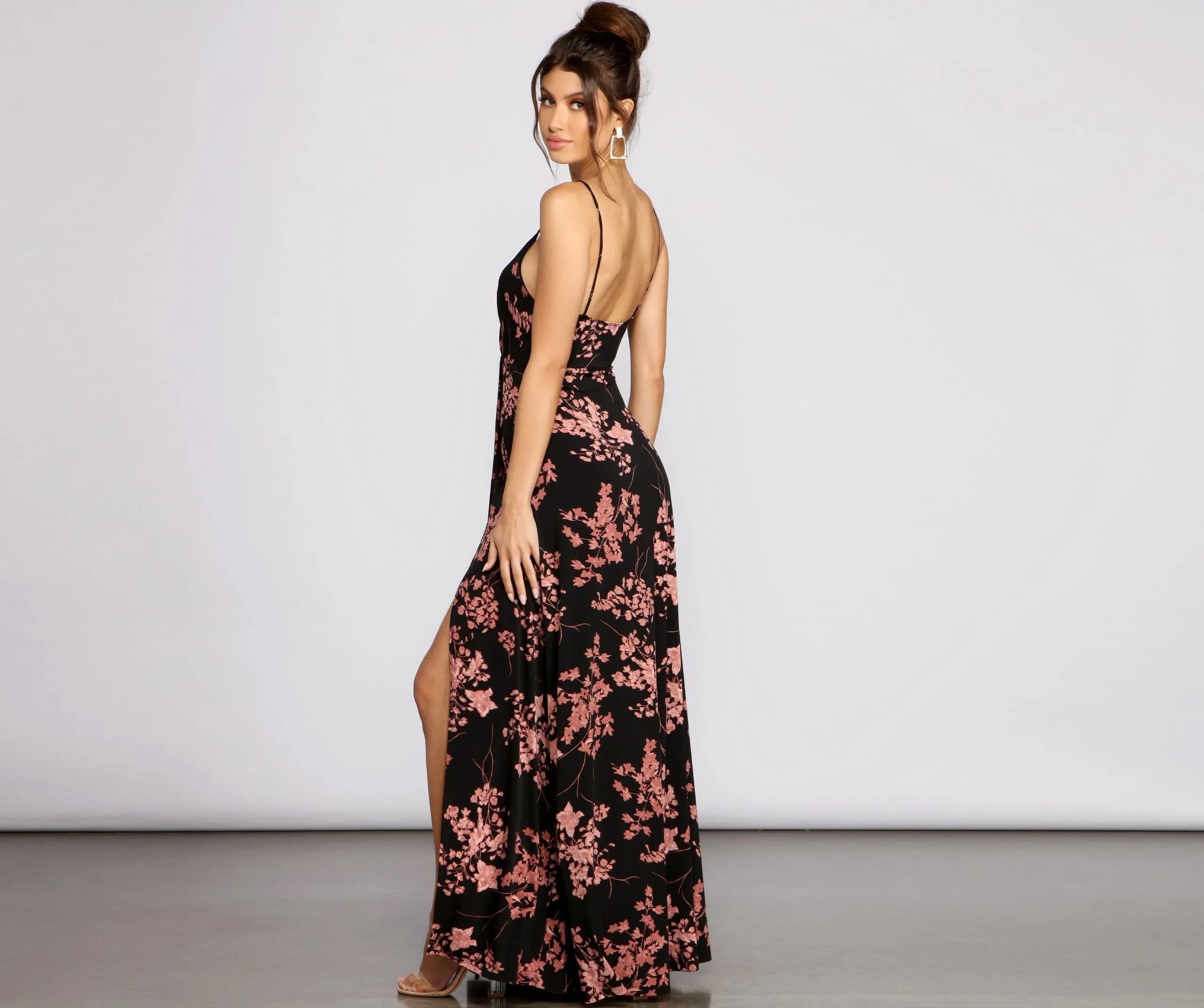Total Sweetheart Floral Charming High Slit Maxi Dress