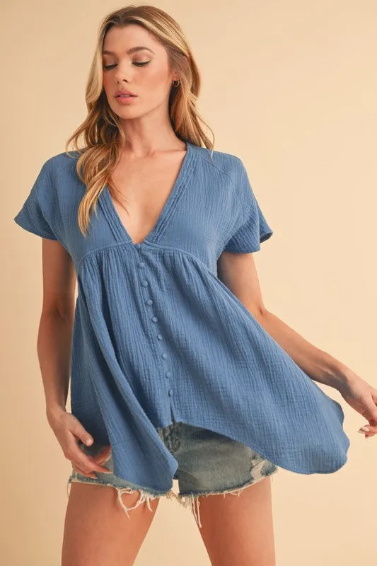 Tuck Detail V-Neck Short Sleeve Blouse For Women – Clean & Sophisticated Trendy Style for Effortless Everyday Elegance