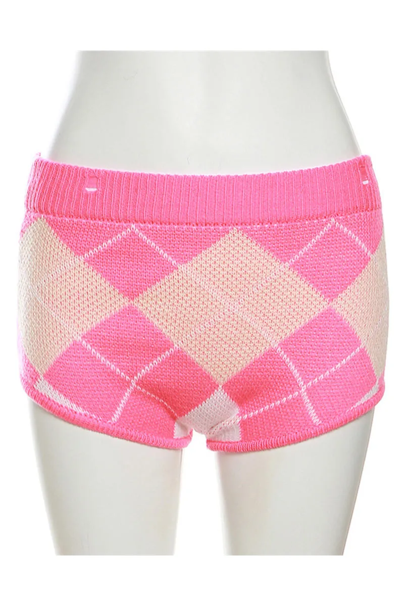UG0222 Plaid Knitted Shirt and Shorts Set