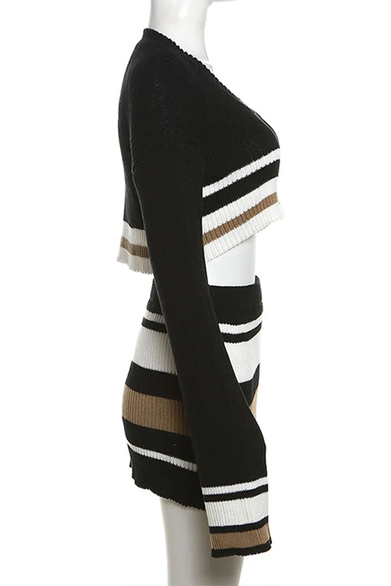 UH0105 Knitted Shirt and Skirt Set