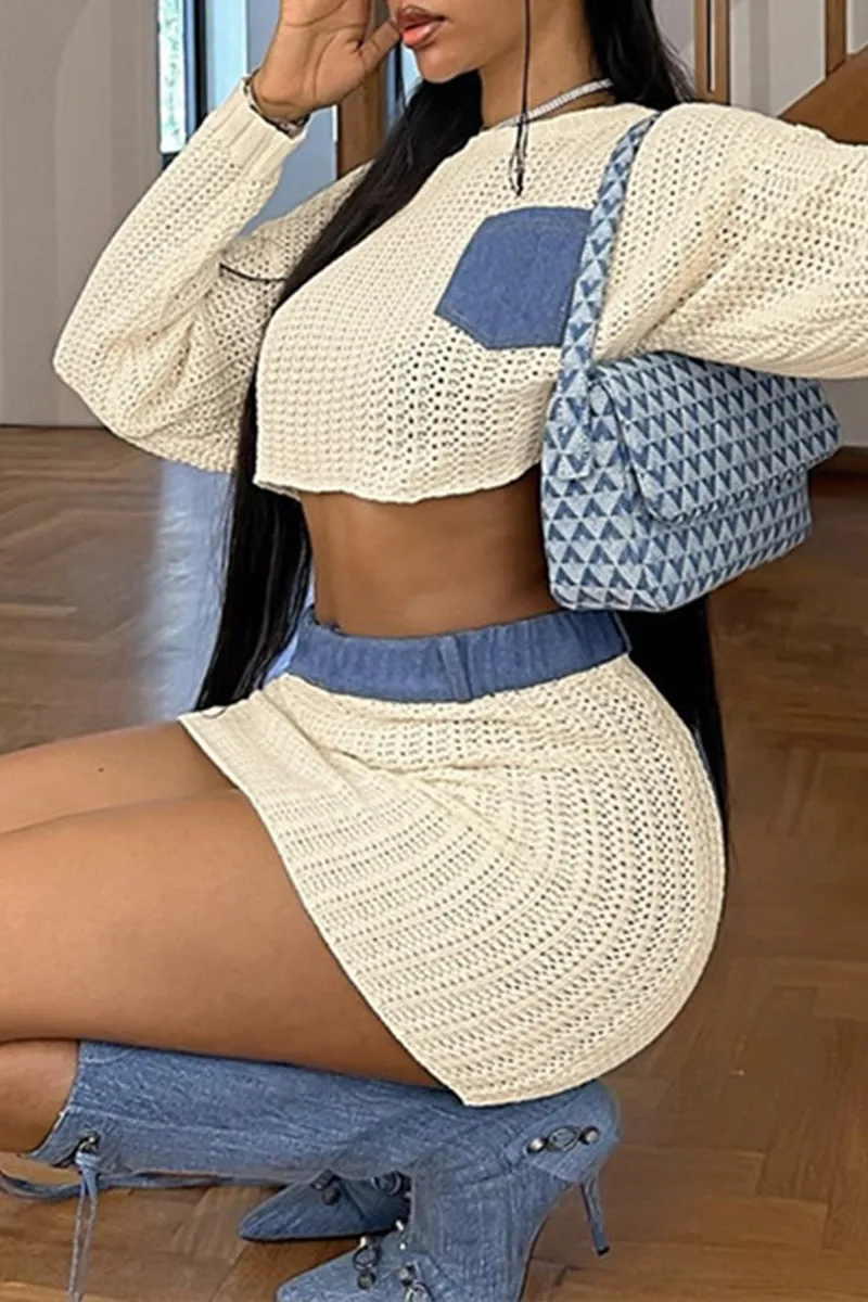 UH0349 Crochet Shirt and Skirt Set