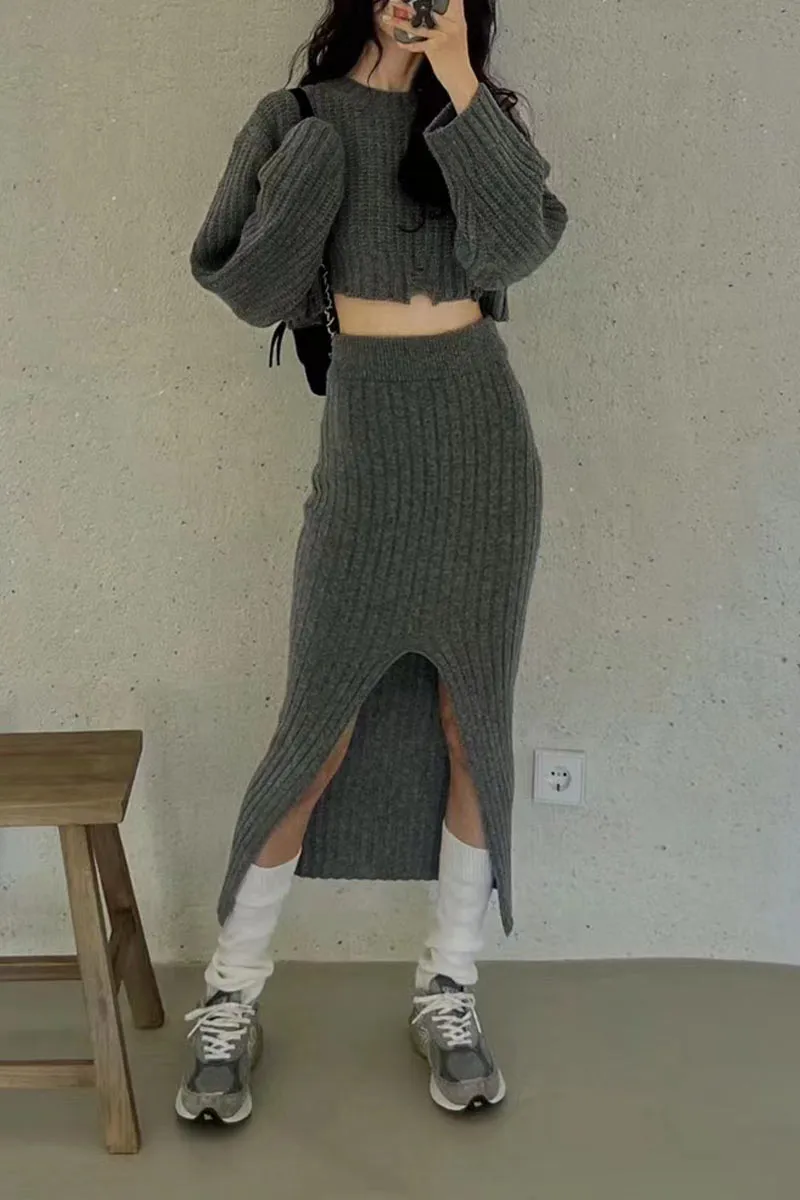 UI0407 Premium Knitted Shirt and Skirt Set