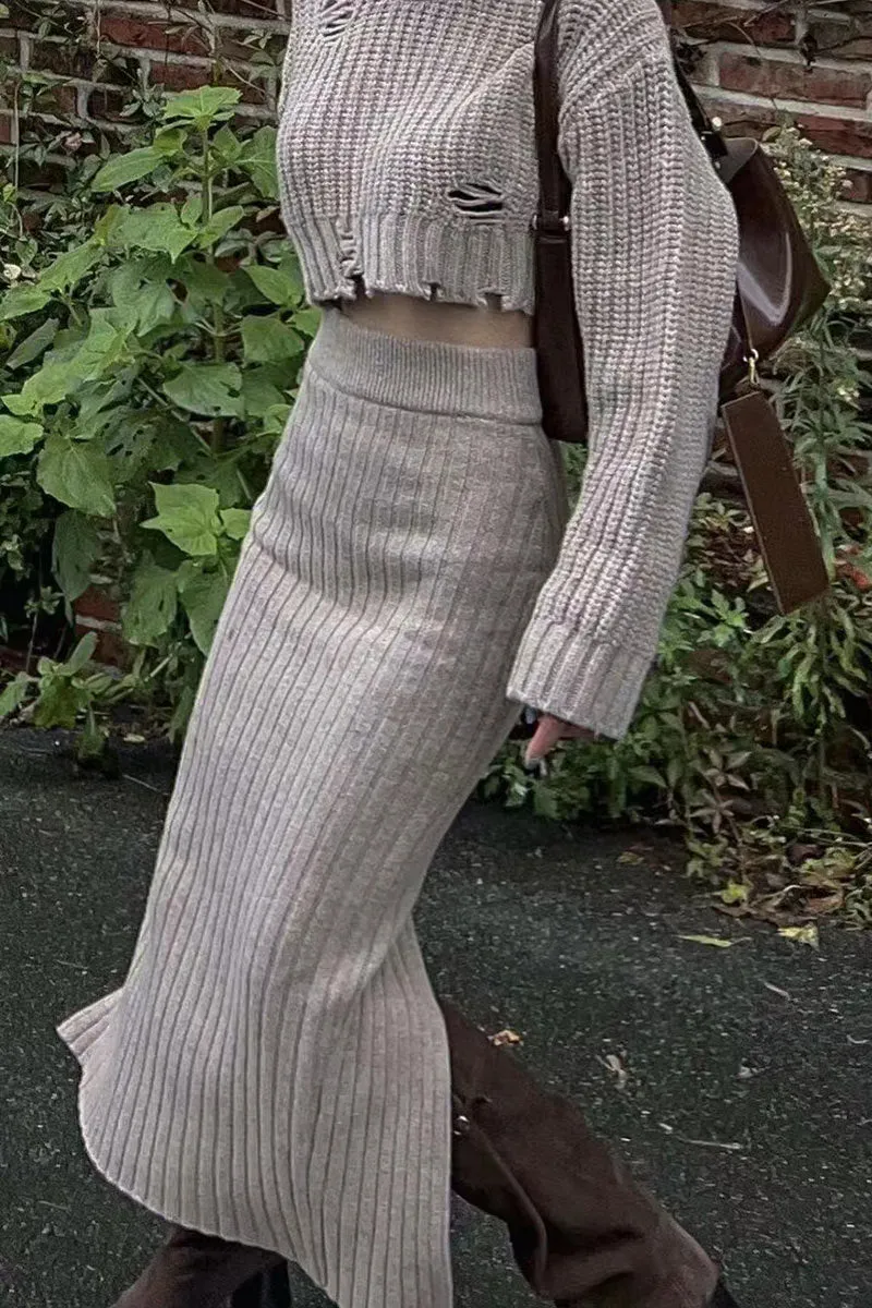 UI0407 Premium Knitted Shirt and Skirt Set