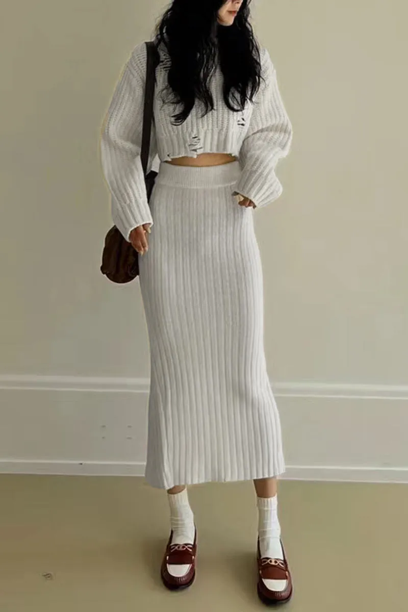 UI0407 Premium Knitted Shirt and Skirt Set