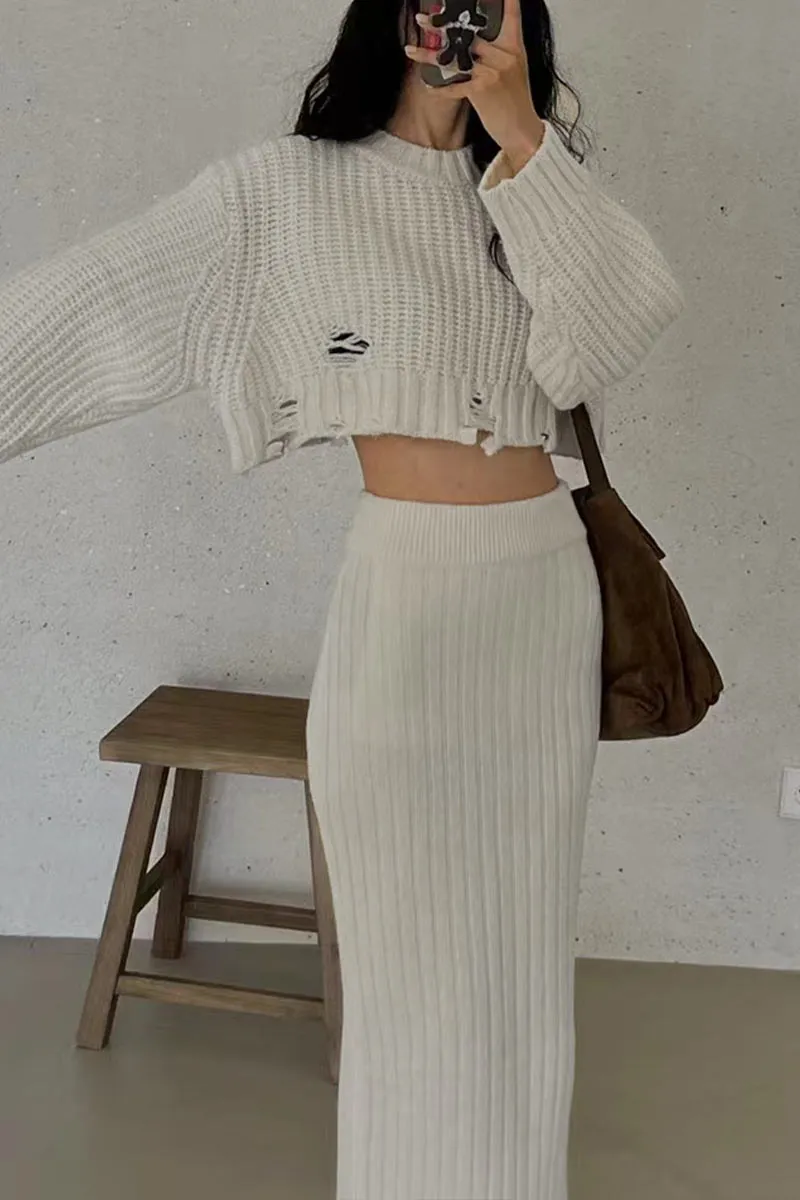 UI0407 Premium Knitted Shirt and Skirt Set