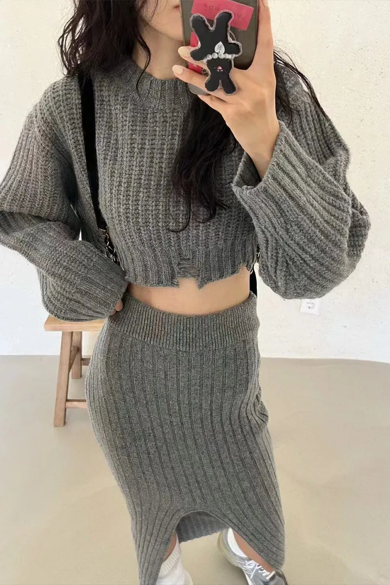 UI0407 Premium Knitted Shirt and Skirt Set
