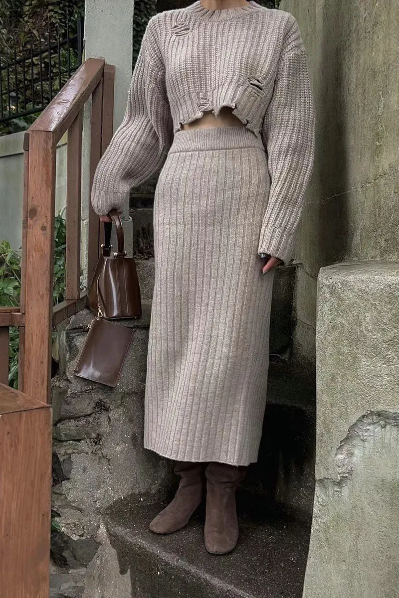UI0407 Premium Knitted Shirt and Skirt Set