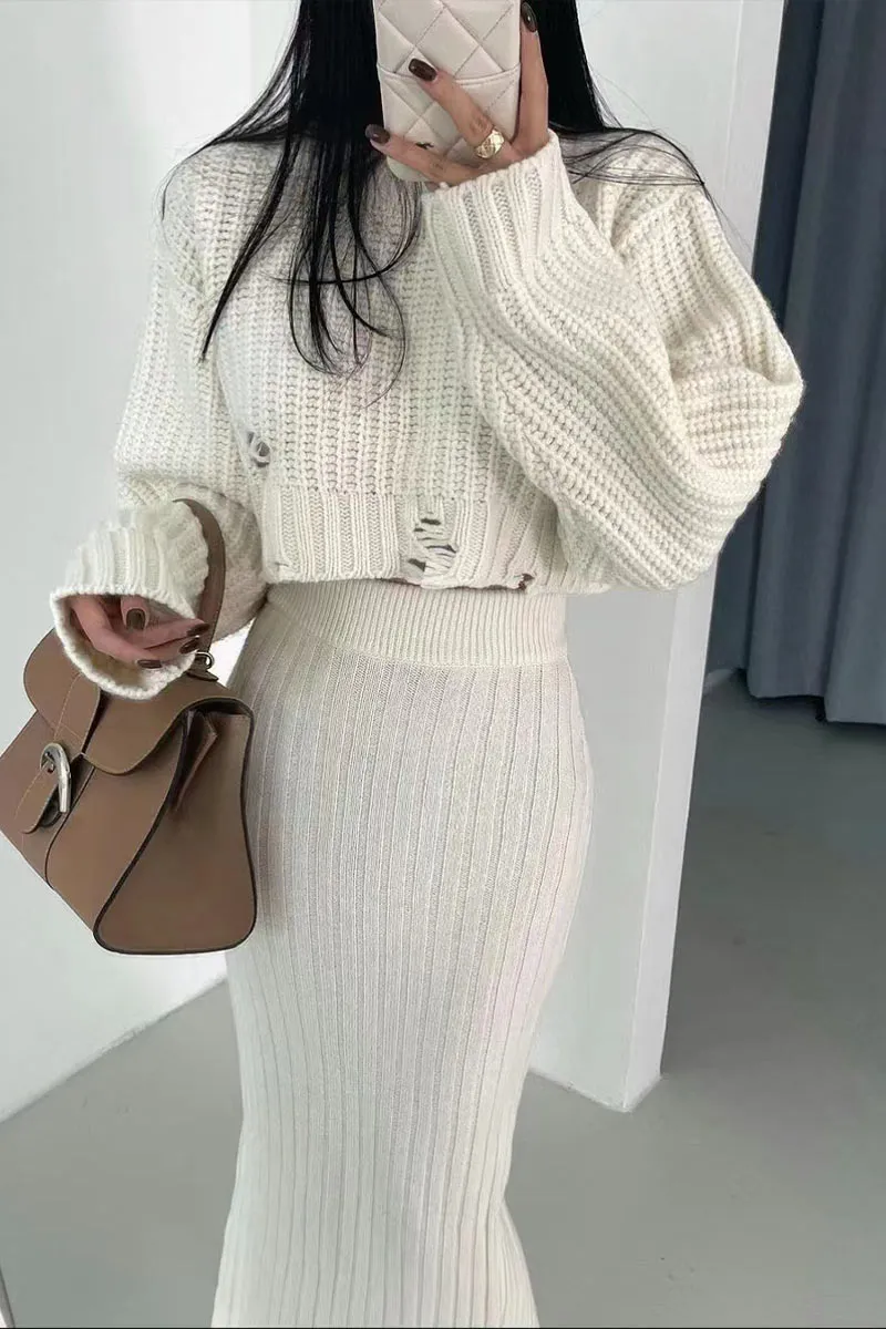 UI0407 Premium Knitted Shirt and Skirt Set